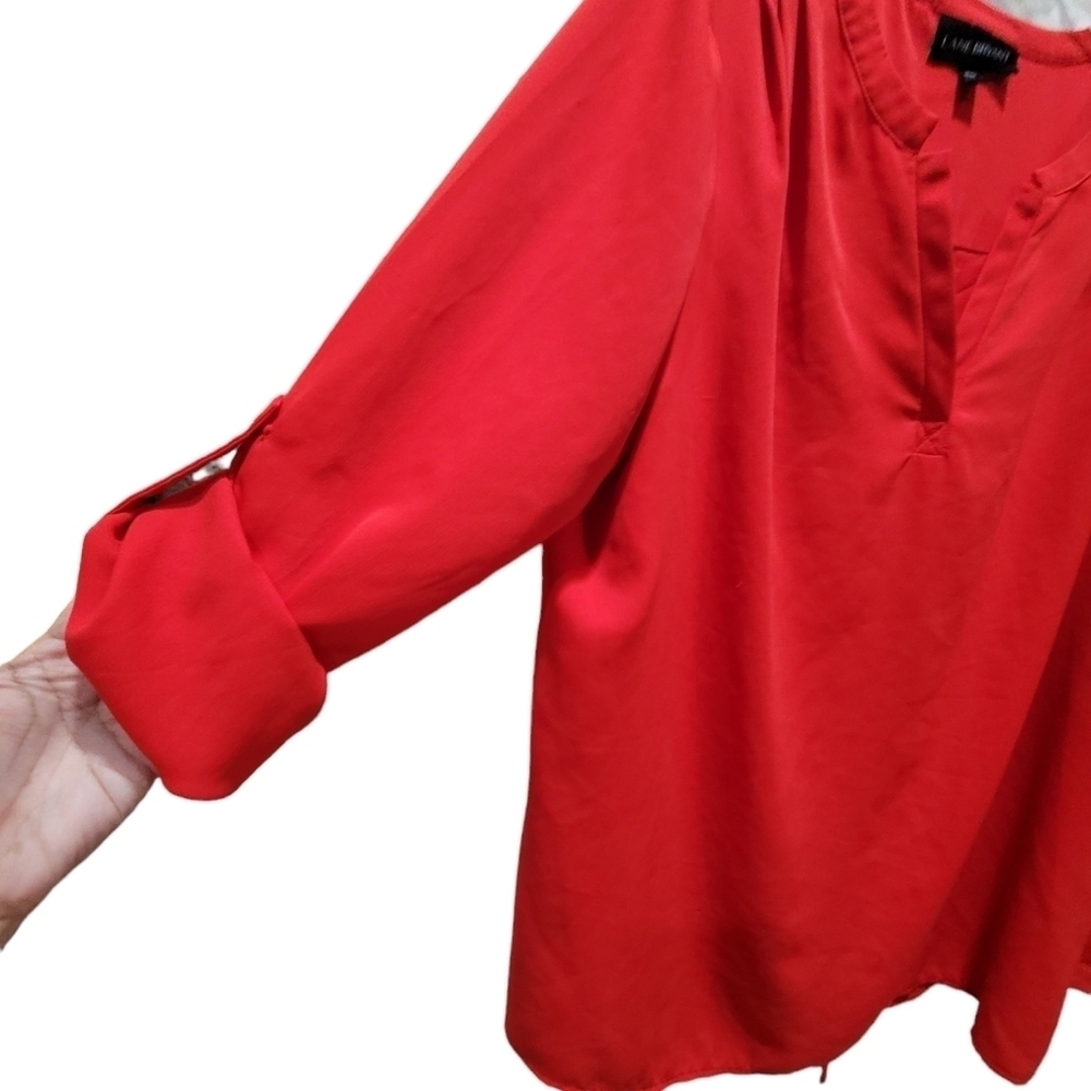Lane Bryant 1X Red Long Sleeve Open Back Blouse - Picture 4 of 9